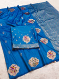 Royal Cobalt Blue Banarasi Silk Saree with Handwoven Bird Motifs & Grand Zari Pallu