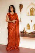 Burnt Orange Premium Luxury Silk Saree with Subtle Gold Zari Booti & Elegant Border