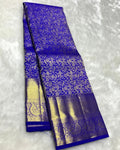 Royal Violet Blue Banarasi Silk Saree with Rich Gold Zari Floral Weaving | Premium Wedding & Festive Wear