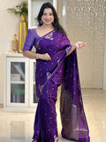 Royal Purple Silk Saree with Silver Zari Butti & Grand Woven Pallu | Premium Festive & Wedding Wear