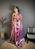 Rust Orange & Wine Purple Soft Silk Saree with Silver Zari Border & Elephant Motif Pallu | Premium Heritage Wear