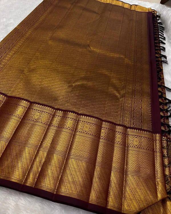 Royal Antique Gold Kanjivaram Silk Saree with Temple Zari Border & Rich Pallu | Premium Wedding Traditional Saree