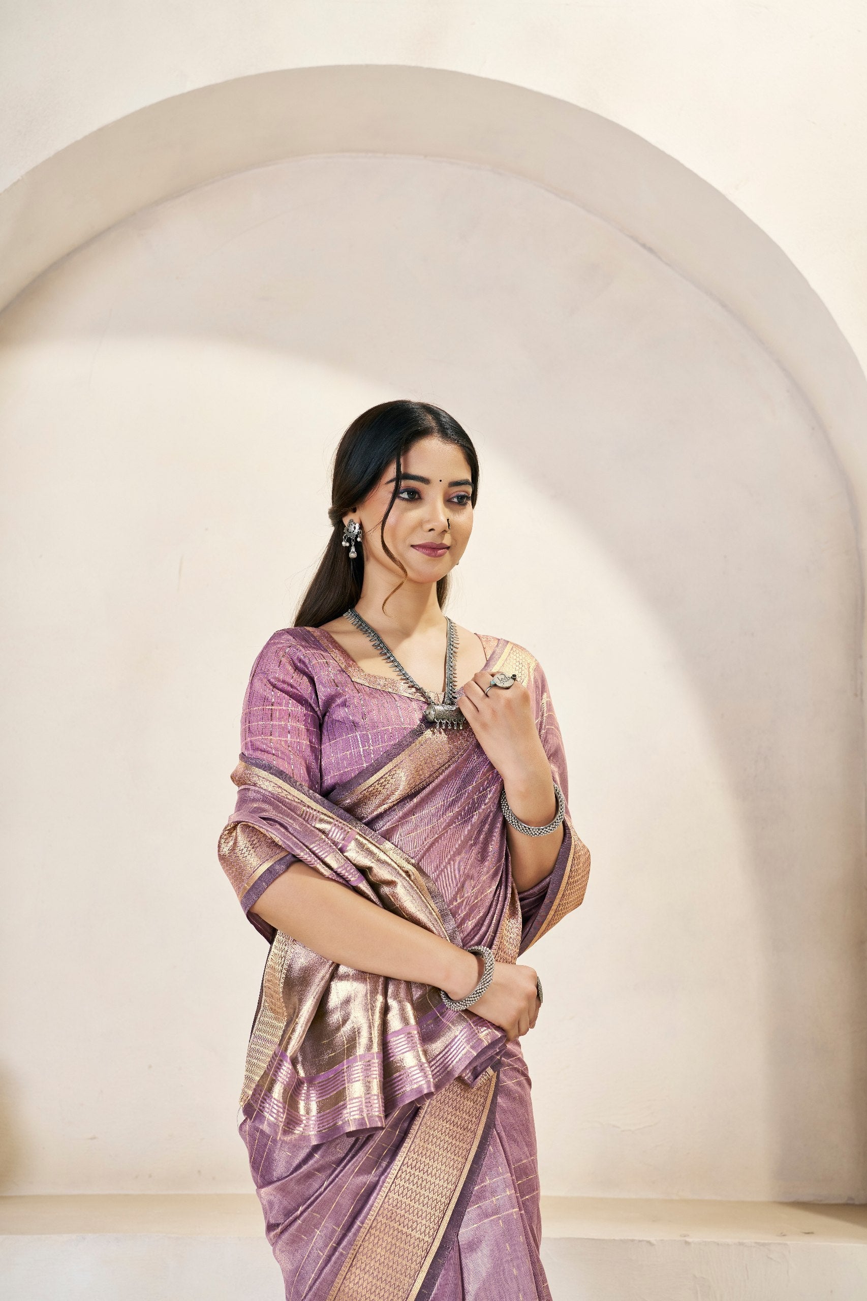 Royal Lavender Banarasi Silk Saree with Golden Zari Border