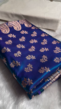 Royal Blue Banarasi Silk Saree with Gold Zari Floral Buti Motifs & Classic Woven Border